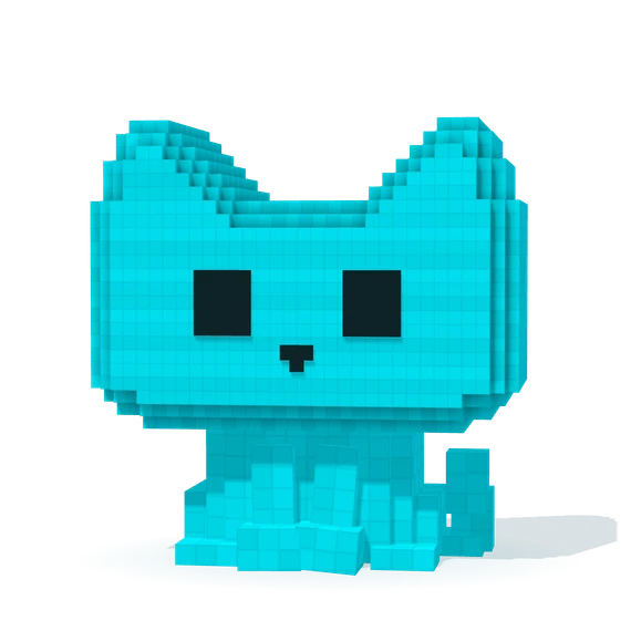 Sellee, the cyan voxel cat